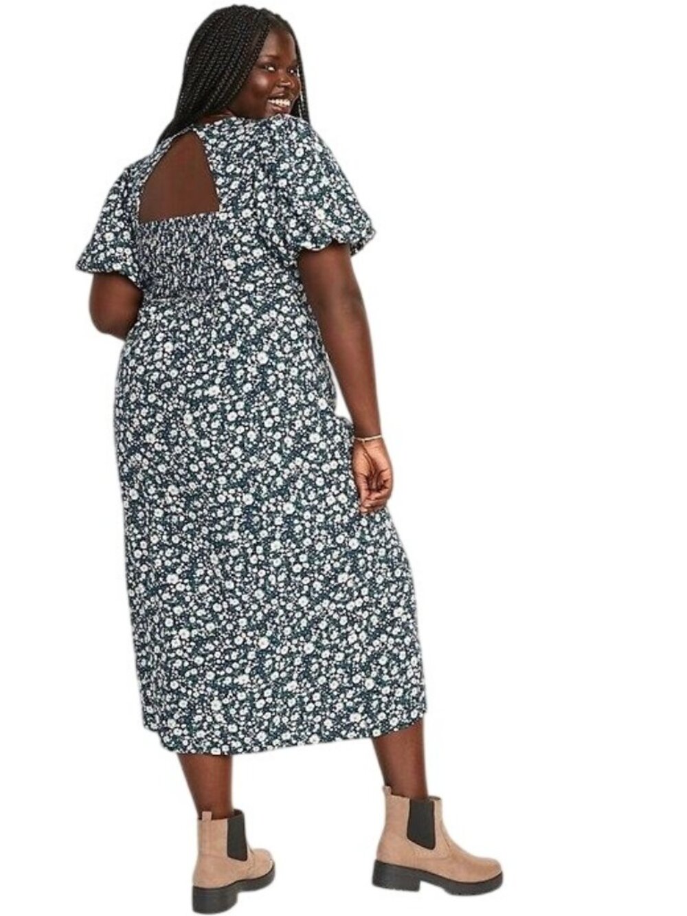 Old Navy Maxi Shift Dress Plus Size 4X Puff Sleeve Floral Navy Blue Pink Cottage